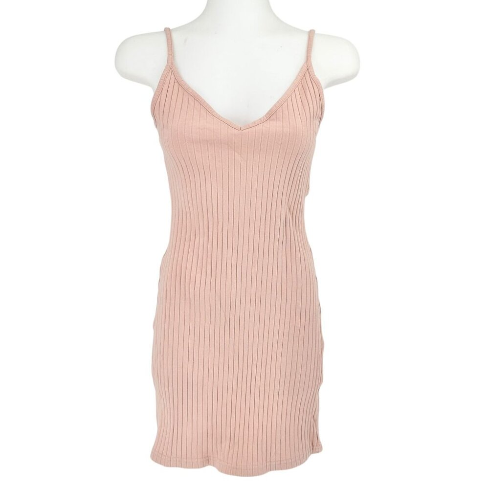 Divided Ribbed Pink Mini Slip Dress Womens Small With Spaghetti Straps H&M